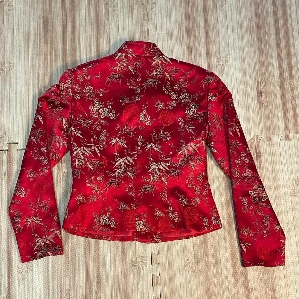 Dressbarn Asian Style Red Silk Jacket Women's Size Small - Picture 3 of 7
